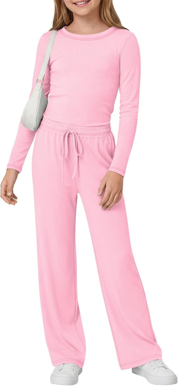 Girls 2 Piece Casual Sets Long Sleeve Crew Neck Top Straight Pants Outfits Drawstring Kids Stylis... | Amazon (US)