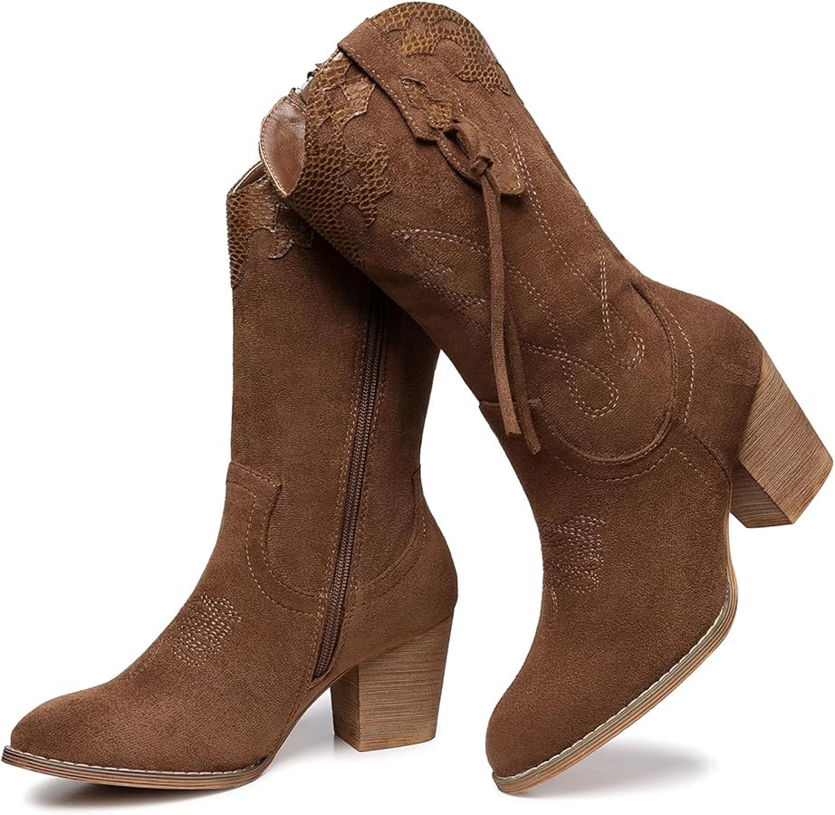 SHIBEVER Cowgirl Boots for Women: Western Mid Calf Suede Boot for Dancing | Amazon (US)