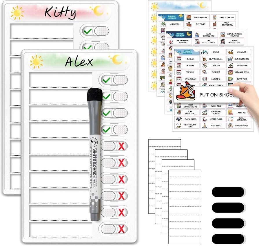 Upgraded Slider Dry Erase Chore Chart for Kids, Whiteboard Magnetic Chore Chart for 2 Kids, Reusa... | Amazon (US)