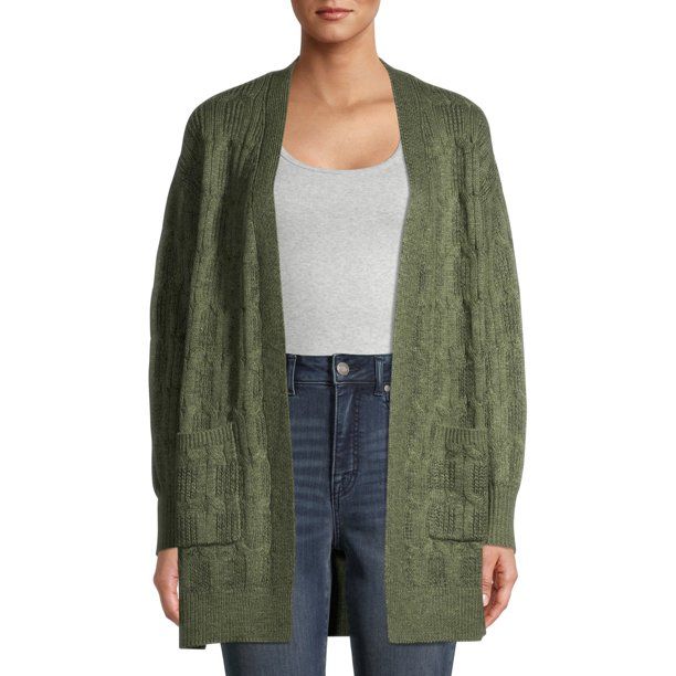 Time and Tru - Time and Tru Women's Cable Stitch Two Pocket Cardigan - Walmart.com | Walmart (US)