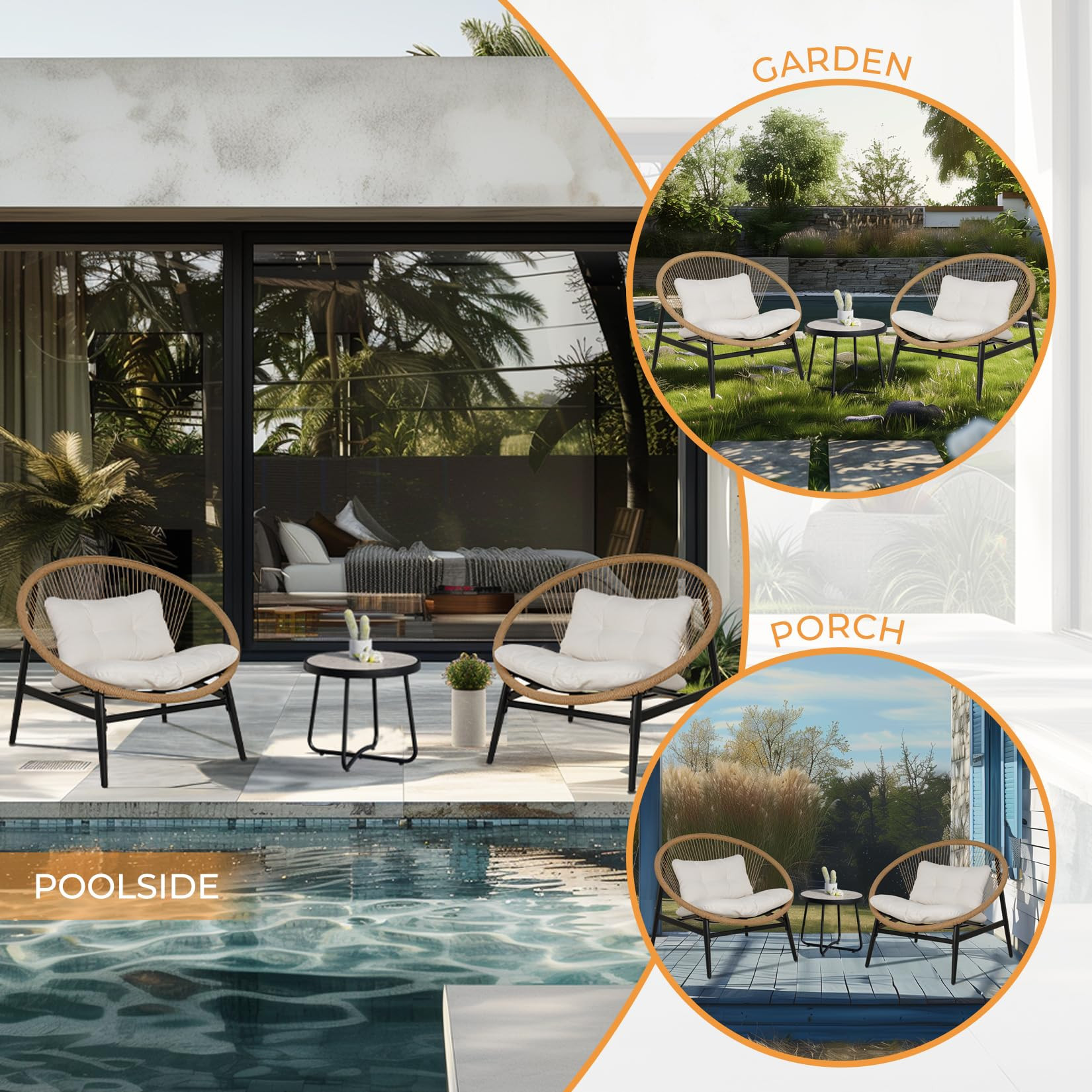 Grand patio 3-Piece Patio Set, Outdoor Chair Set Oversized Chairs with 4.75" Cushion&Coffee Table... | Amazon (US)