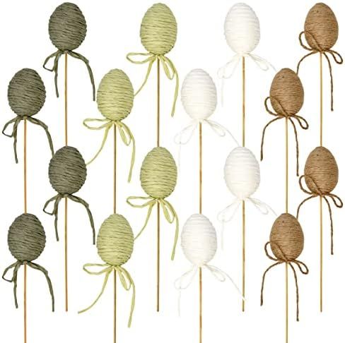 16 Pack Easter Egg Picks Decorative Sticks Floral Arrangement Easter Stems Basket Fillers 4 Assorted | Amazon (US)