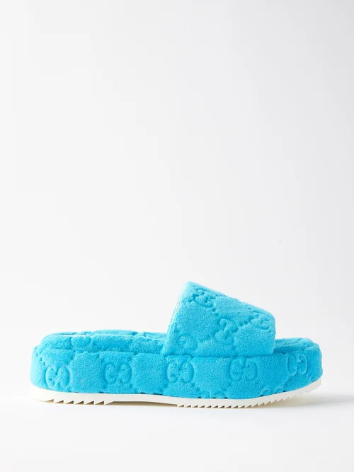 Gucci - GG-logo Terry Flatform Slides - Womens - Blue | Matches (US)
