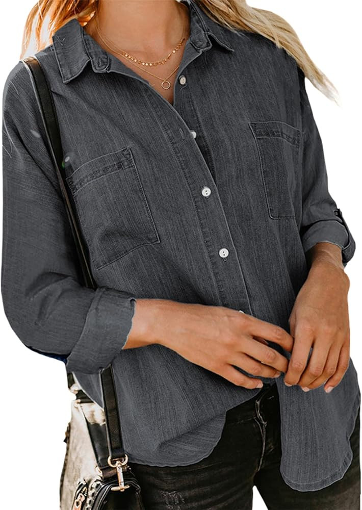 Button Down Blouse for Women, Long Sleeve Casual Button Down Shirt Trendy Spring Fall Tops for Wo... | Amazon (US)