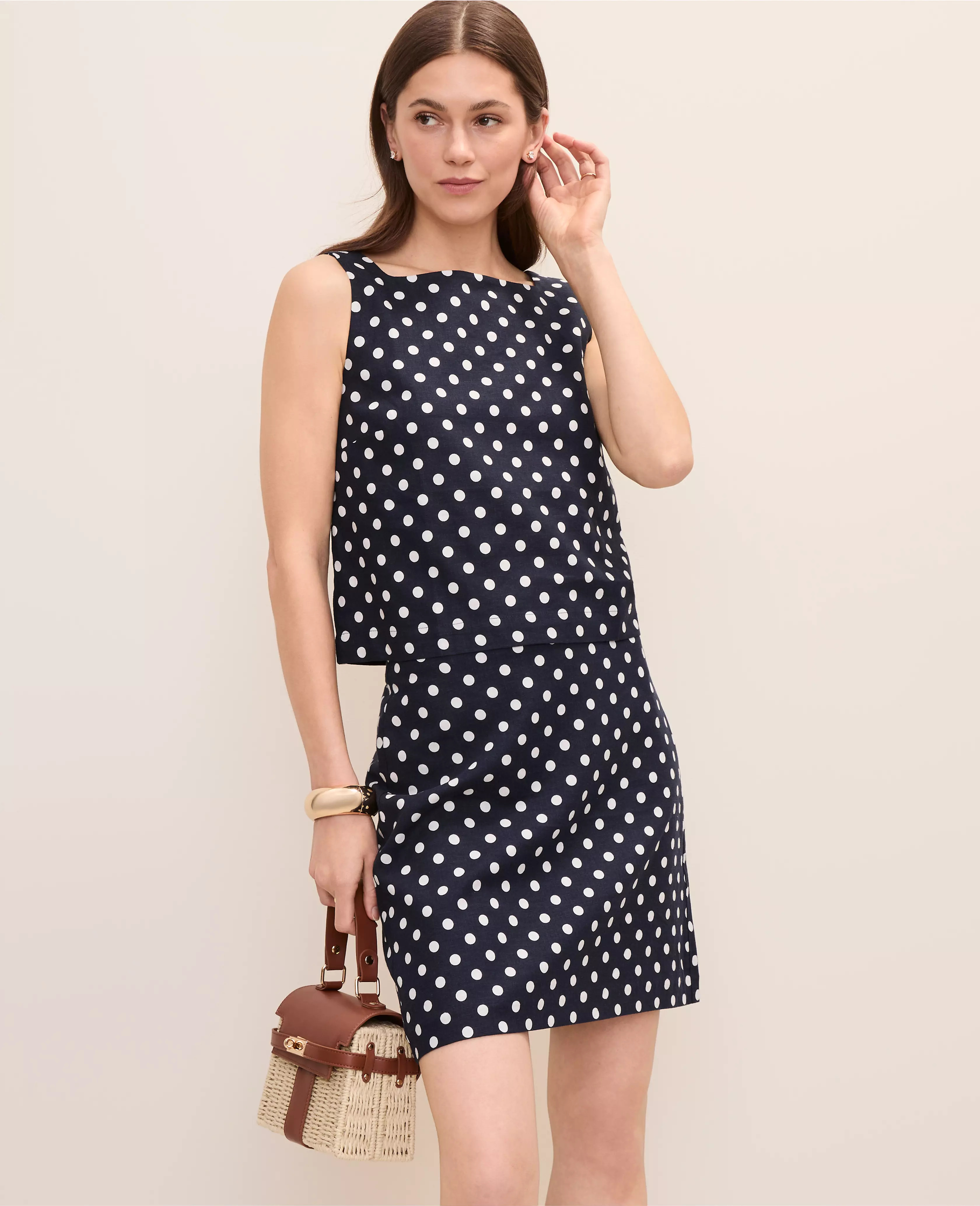Polka Dot Tank Top in Linen Blend | Ann Taylor