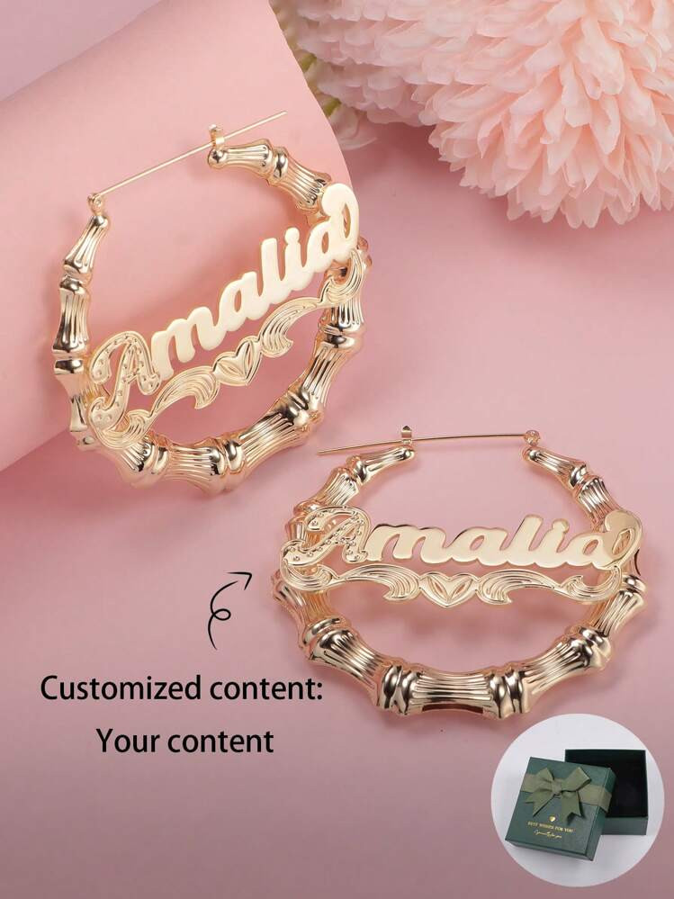 Customized 1 Pair Of Exaggerated Round Bamboo Joint Creative Linen Texture Earrings In European And American Hip-Hop Style, With Decorative Floral Patterns And Lace Edges | SHEIN