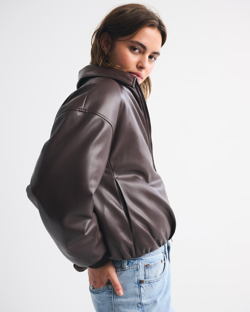 Women's Vegan Leather Bubble Hem Coat | Women's New Arrivals | Abercrombie.com | Abercrombie & Fitch (US)