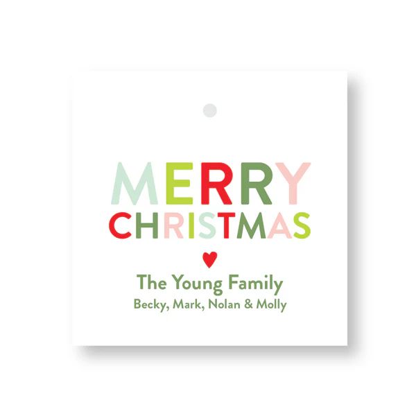Merry Christmas Heart Square Tag | Joy Creative Shop