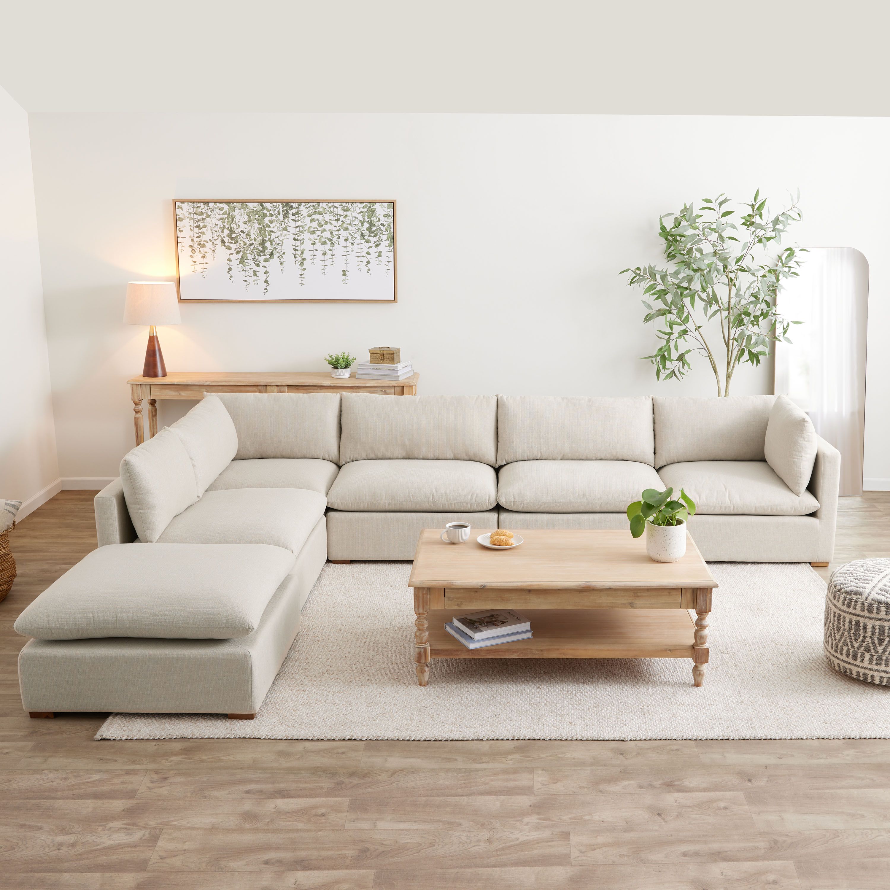 Weston Sand Pillow Top 6 Piece Long L Modular Sectional Sofa | World Market