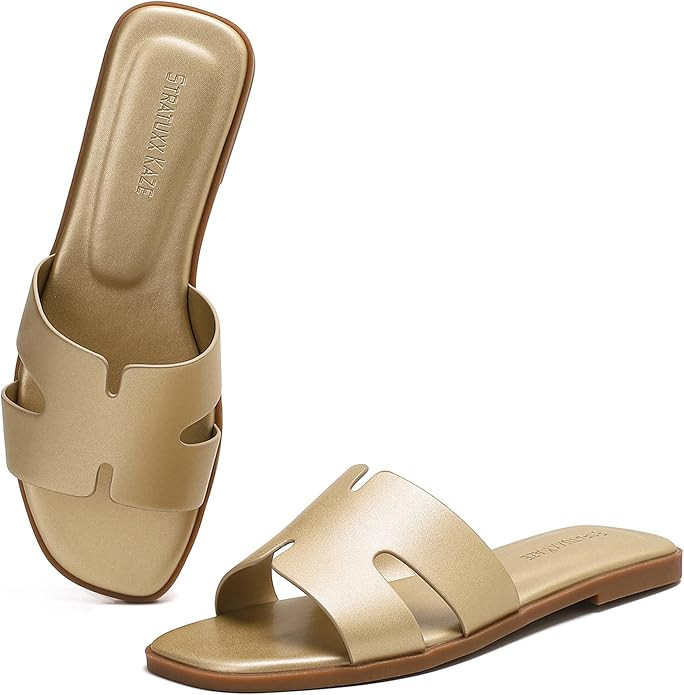 Stratuxx Kaze Women's Open Toe Flat Dress Slide Sandals | Memory Foam Cushioned Everyday Summer S... | Amazon (US)
