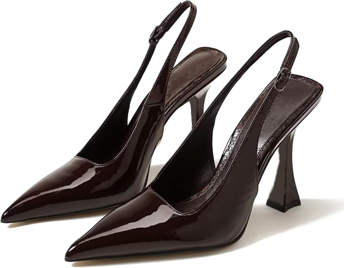 Slingback Heels for Women Closed Pointed Toe Slingback Pump Shoes Comfortable Pumps Dress Shoes | Amazon (US)