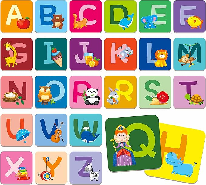 SpriteGru Memory Alphabet Matching Game(26 Pairs of 52 Pieces), Capital Letter Matching Game Card... | Amazon (US)