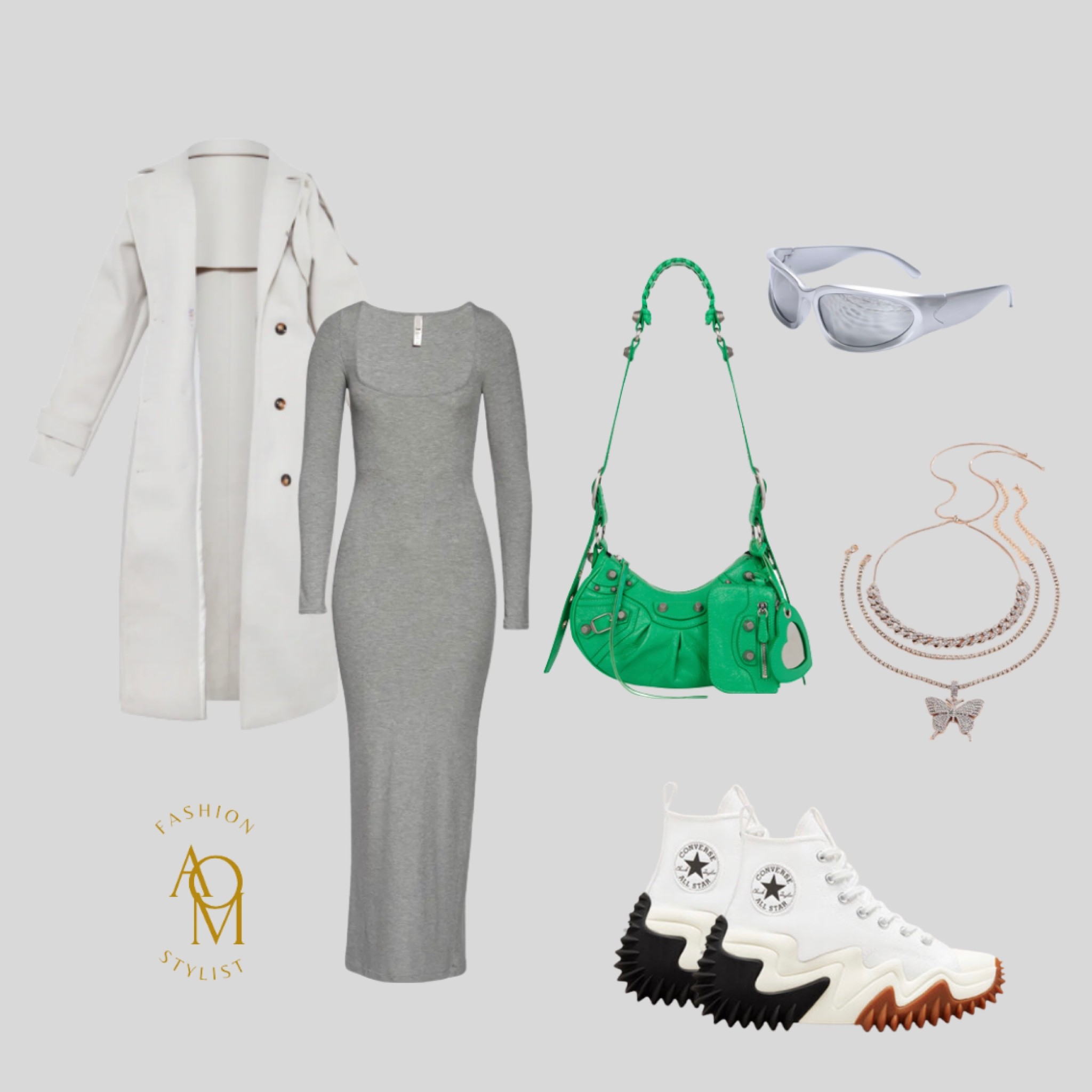 Trench coat, all stars, gold necklaces balenciaga,  skims dress, dress skims, grey fit , casual fit
#skimsdress #allstars #ltk30 

#LTKitbag #LTKsalealert #LTKCyberweek