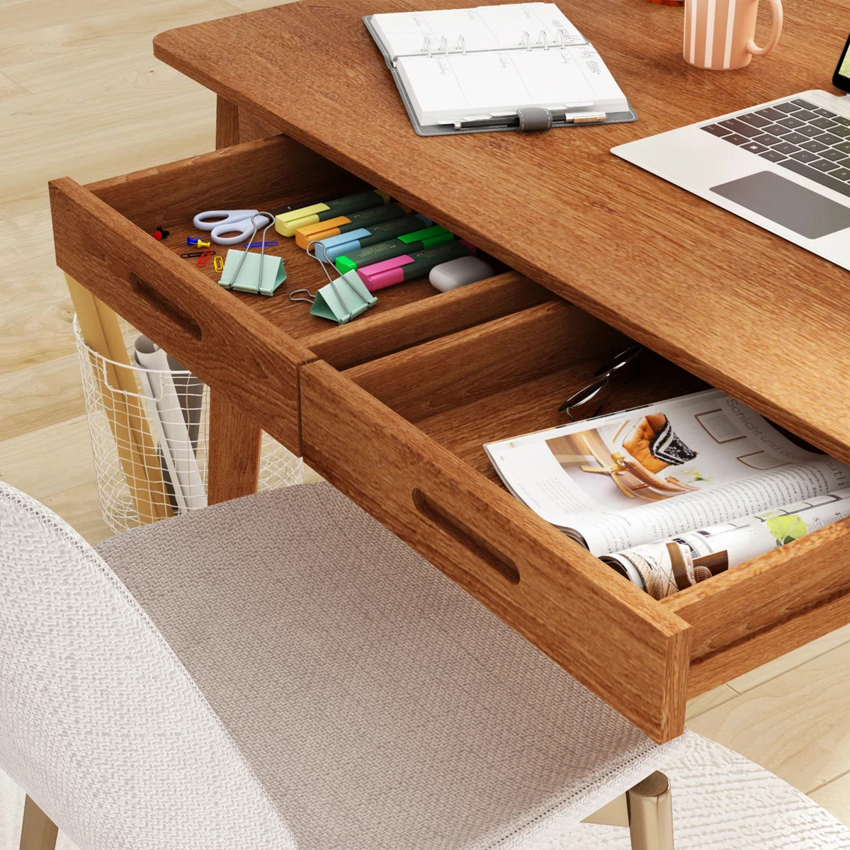 Caidence 2-Drawer Writing Desk with Solid Wood Legs | Wayfair North America
