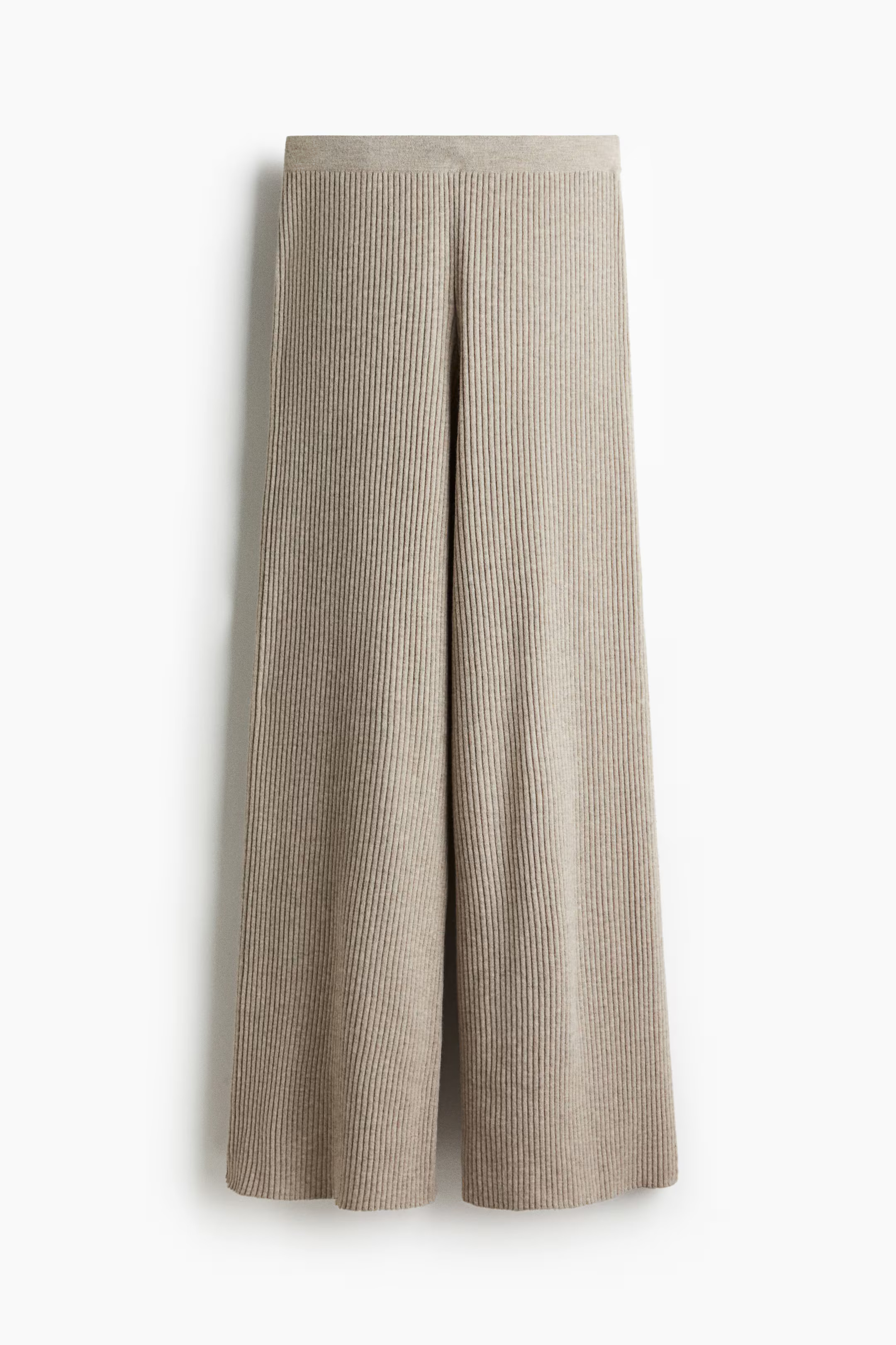Wide rib-knit trousers - Beige marl - Ladies | H&M GB | H&M (UK, MY, IN, SG, PH, TW, HK)