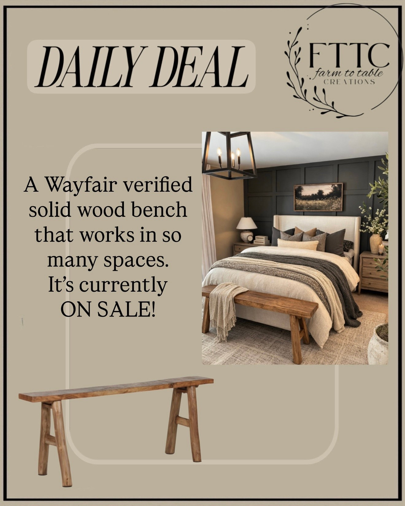 Wayfair Daily Deal Solid Wood Bench

Follow @farmtotablecreations on Instagram for more home styling ideas and daily deals.

This Wayfair verified solid wood bench is one of those versatile pieces that works in so many spaces around the home. Style it at the end of a bed, in an entryway, along a dining table, or even under a window for an easy layered look.

I love the warm wood tone and simple design — it adds instant character and texture to a space. Even better, it’s currently on sale for Wayfair’s daily deal.

#bench #woodbench #solidwood #bedroombench #entrywaydecor #wayfairfinds #wayfairdeal #homefinds #neutraldecor #homefurniture

#LTKHome #LTKSaleAlert