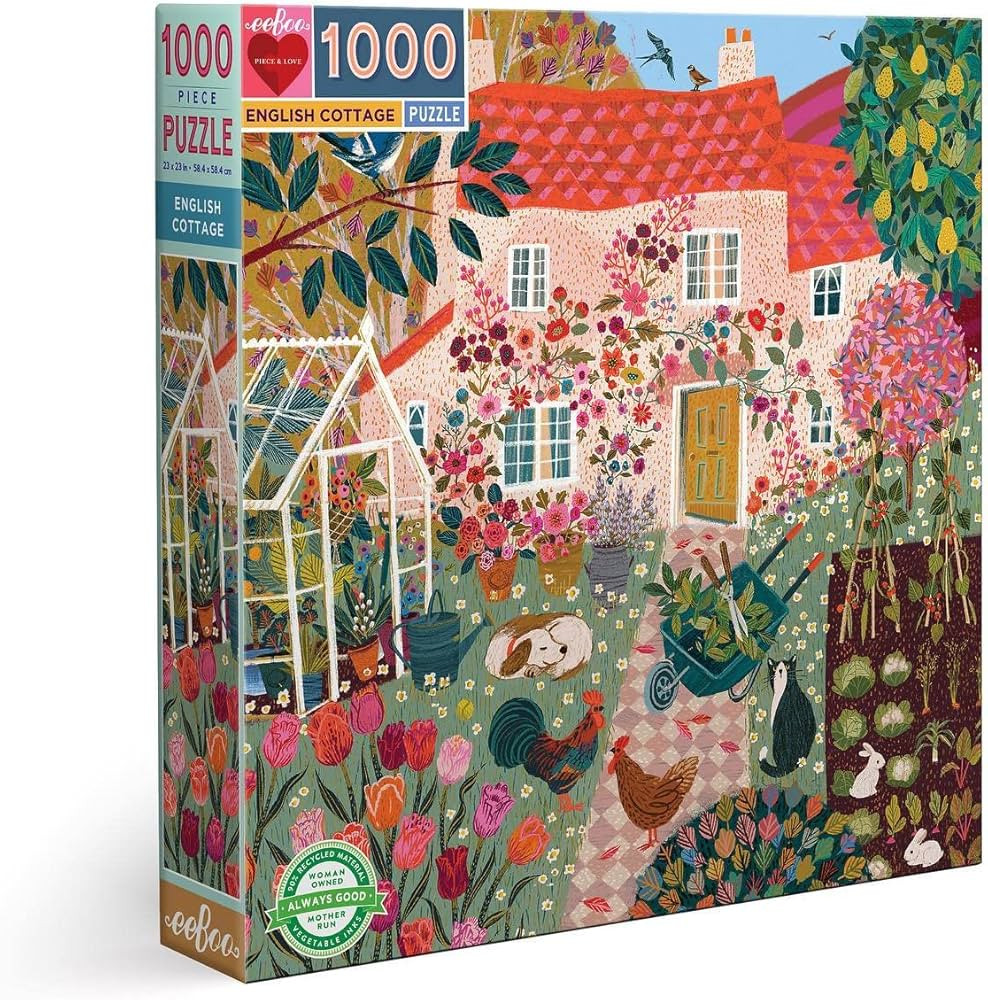 eeBoo: Piece and Love English Cottage 1000 Piece Square Jigsaw Puzzle, Glossy, Sturdy Puzzle Piec... | Amazon (US)