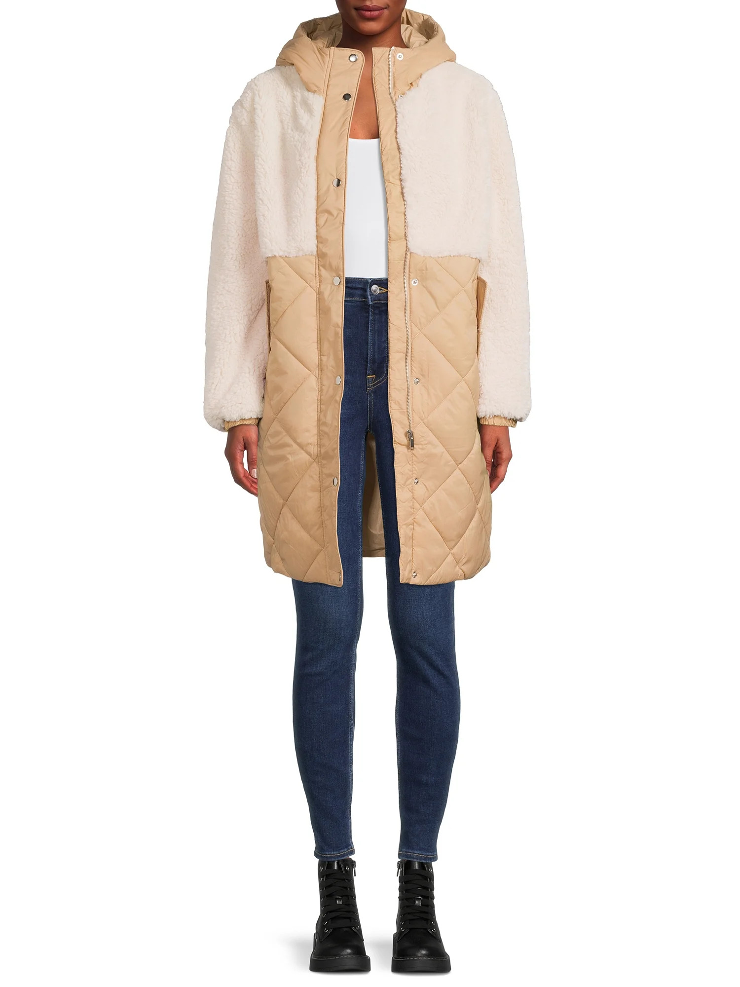 Mark Alan Women's and Women's Plus Size Faux Sherpa Quilted Coat | Walmart (US)