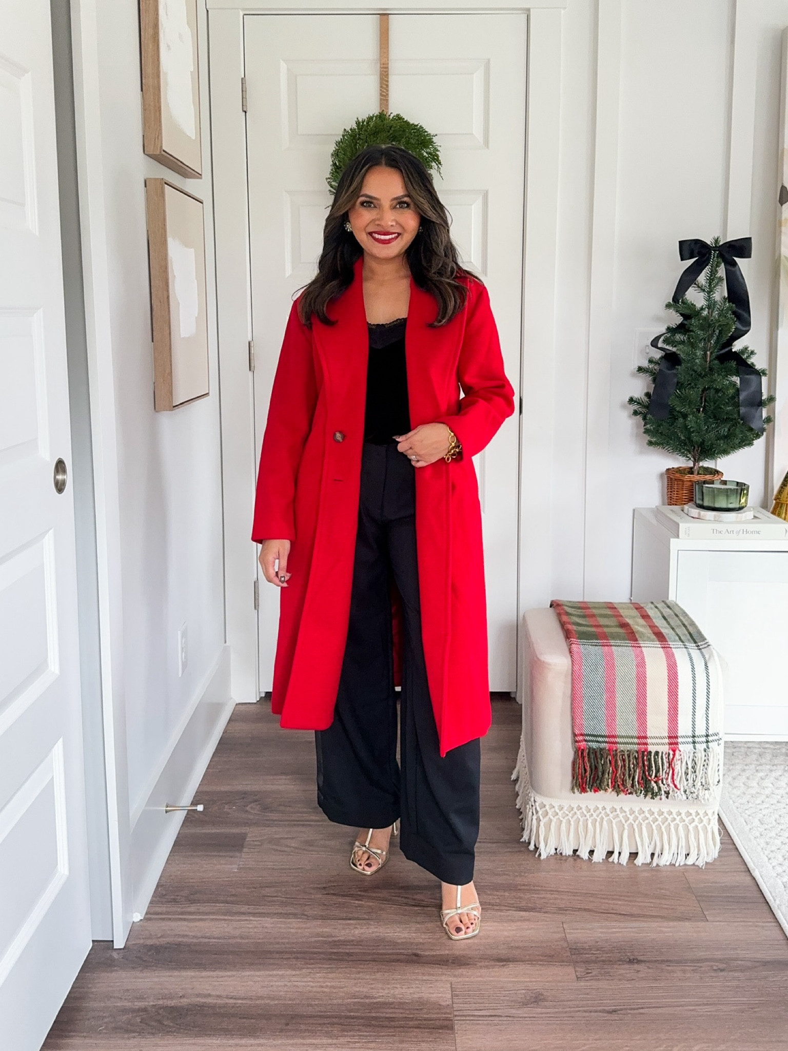 ed coat size XS Petite TTS
Black lace trim velvet top size XS petite TTS
Black trouser pants size 2 petite TTS 
Gold heels size 5 TTS

Red lipstick shade 21 Rouge Paradox

Holiday Outfits 
Holiday style 
Christmas outfit 
Holiday party
Christmas style 
Christmas party 

Honey Sweet Petite 
Honey sweet petite 

#LTKStyleTip #LTKHoliday #LTKParties