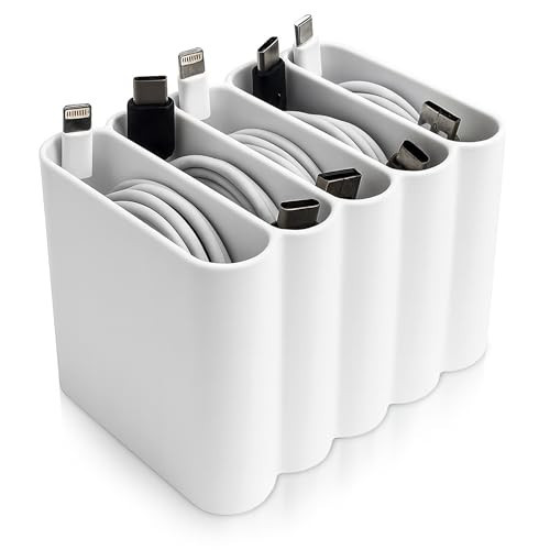 Cable Management Organizer Cord Management, Multiple Slots for Home, Office, Desk, Workshop, Durable Plastic Connectable Cable Organizer, Tangle-Free, Expandable Storage, White | Amazon (US)