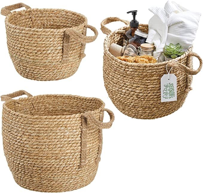 Amazon.com: mDesign Round Woven Braided Rope Seagrass Home Storage Baskets, Jute Handles - for Or... | Amazon (US)