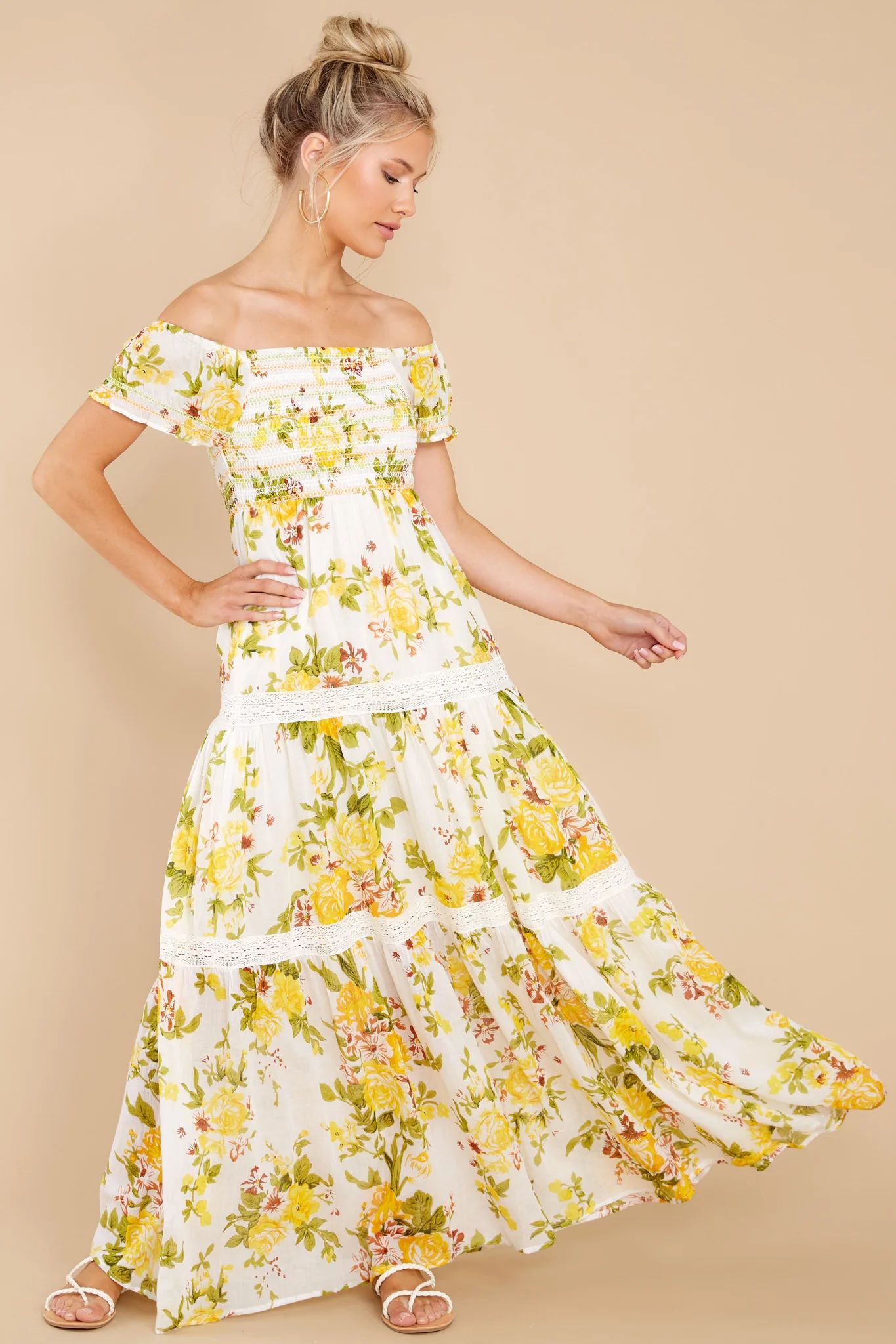 Sunny Dreams White And Yellow Floral Print Maxi Dress | Red Dress 