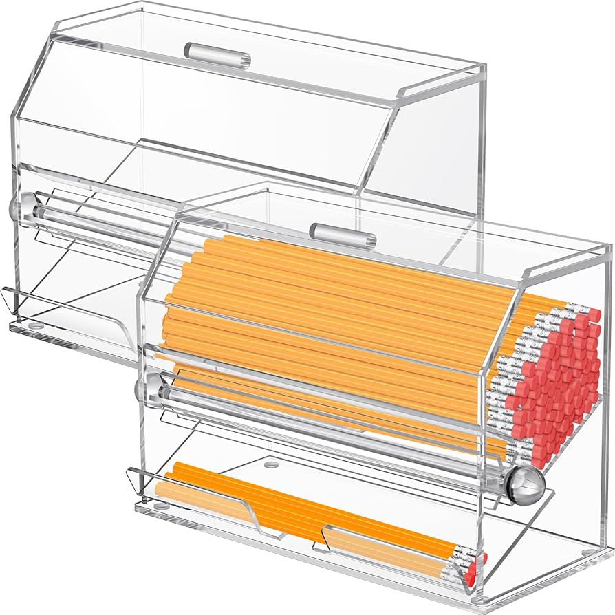 Pinkunn 2 Pcs Acrylic Pencil Dispenser Holder Clear Plastic Pencil Holder with Lid Rolling Knob S... | Amazon (US)