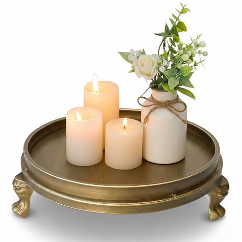 Yielycan Vintage Brass Decorative Tray,11.8 Inch Round Tray with Claw Feet | Amazon (US)