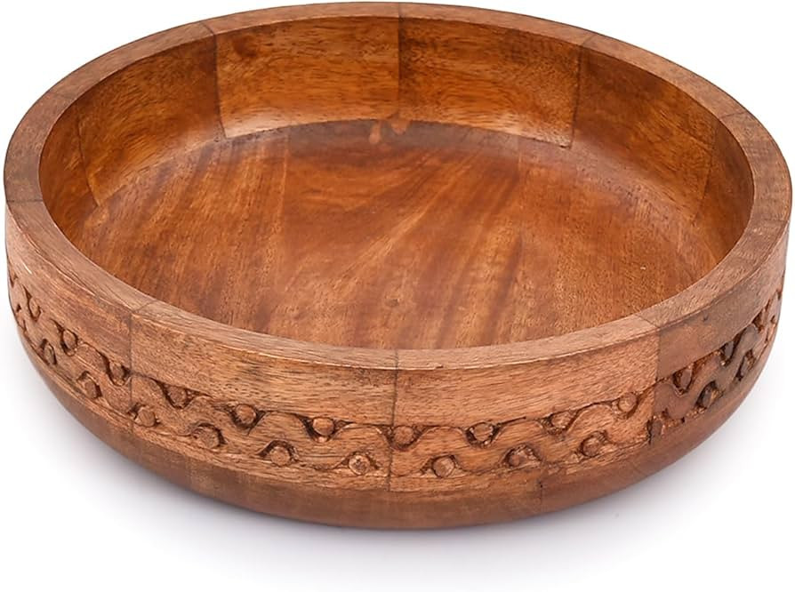EDHAS Mango Wood Decorative Round Carved Bowl for Decoration, Centerpiece Bowl for Table (10" x 1... | Amazon (US)