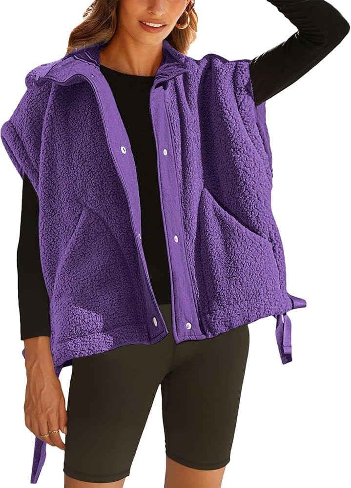 OPCAKM Women's Fuzzy Fleece Vest Oversized Sleeveless Sherpa Jacket Warm Button Down Gilet Outerw... | Amazon (US)