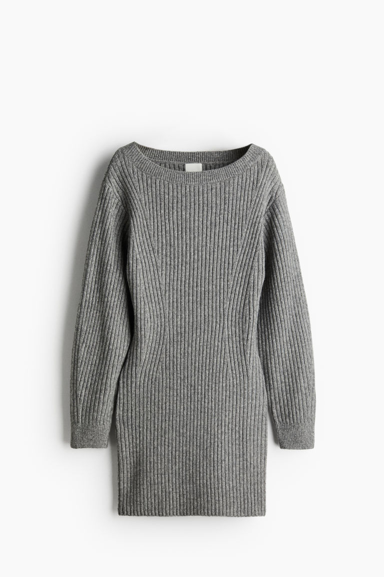 H & M - Rib-Knit Boat-Neck Dress - Gray | H&M (US + CA)