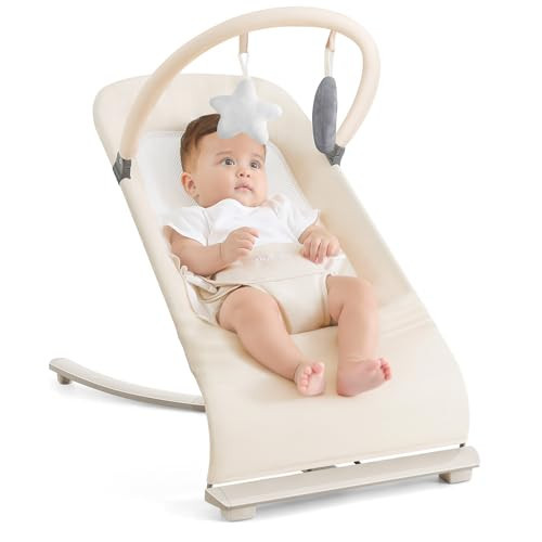 3-in-1 Portable Baby Bouncer & Rocker Chair for Newborn to Toddler - 4 Adjustable Recline Positions, Breathable Cotton Fabric, Natural Vibration, Supports Up to 33 lbs (Oatmeal Khaki) | Amazon (US)
