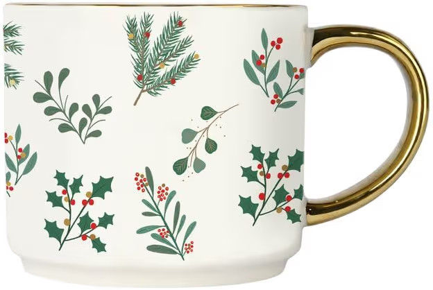 Sweet Water Decor Holiday Greenery Coffee Mug, 14oz China Christmas Mug with Gold Handle, Large H... | Amazon (US)