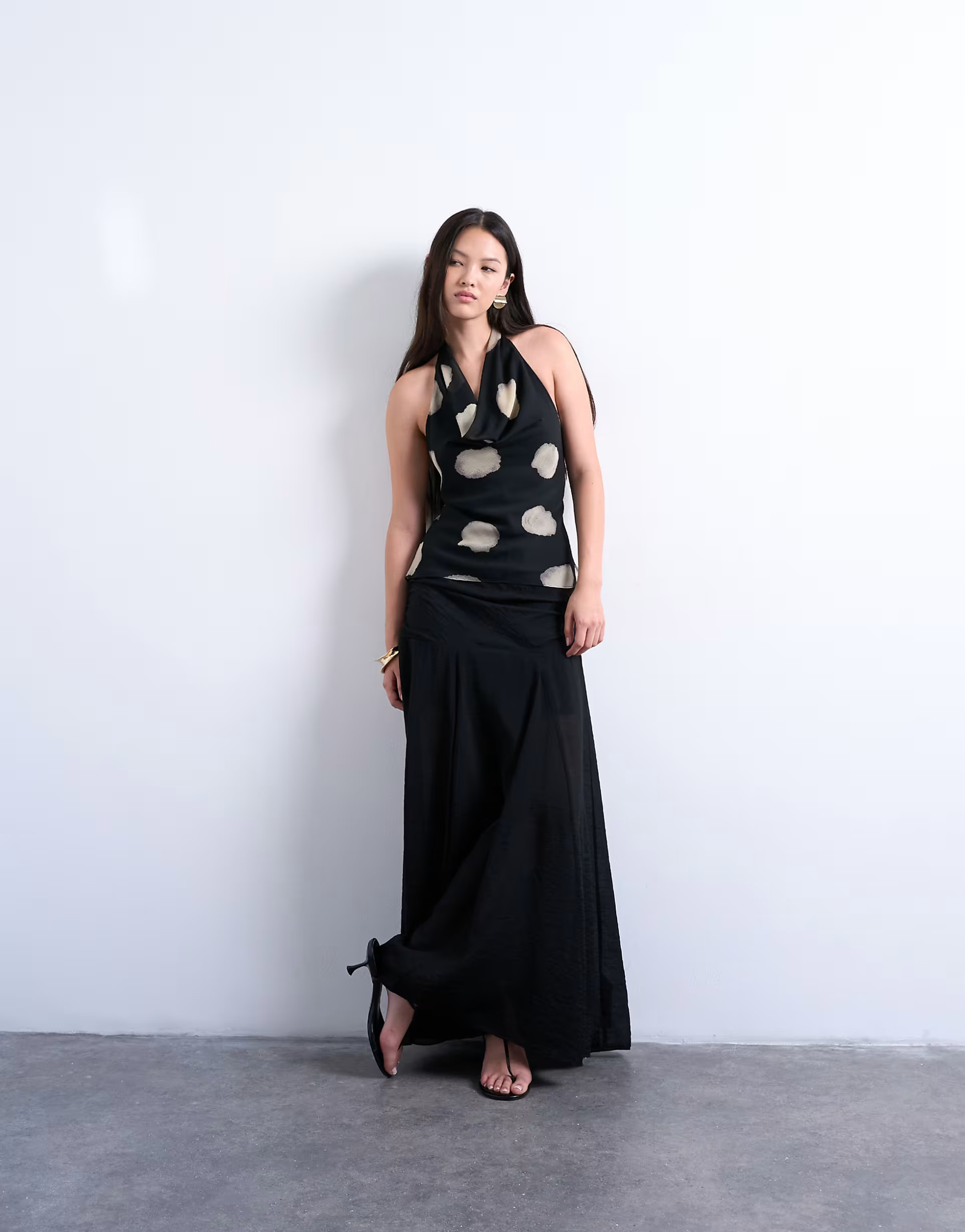 Topshop chiffon cowl neck top in mono spot print | ASOS | ASOS (Global)