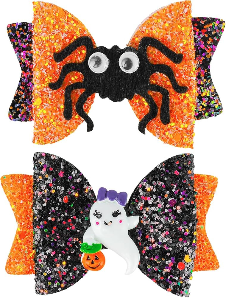 Sibba 2 PCS Halloween Hair Clips, Glitter Spider Hair Bow for Halloween, Halloween Ghost Hair Cli... | Amazon (US)