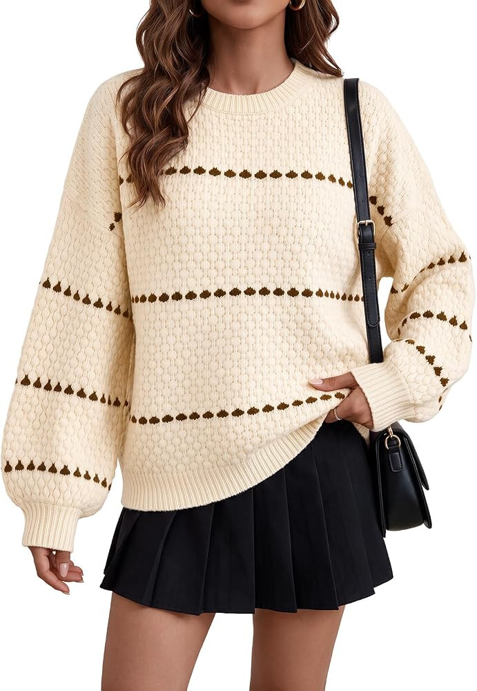 Tankaneo Womens Oversized Long Puff Sleeve Sweaters Knitted Pullovers Tops | Amazon (US)