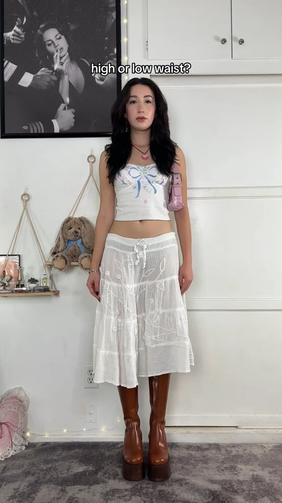 high or low waist? Og brands:

pjs - mymummadeit
pj shoes - uggs
top - pretties venice
skirt - thrifted no brand unfortunately 
boots - l’intervalle
bag - coach