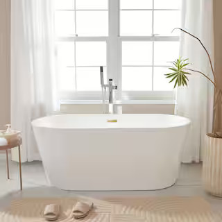 Bordeaux 59 in. Acrylic Flatbottom Freestanding Bathtub in White/Titanium Gold VA6815-S-TG - The ... | The Home Depot
