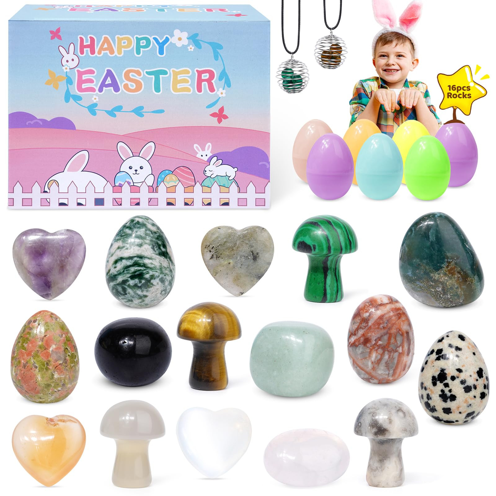 Prefilled Easter Eggs with Crystals,16pcs Colorful Easter Eggs Filled,Easter Basket Stuffers,East... | Amazon (US)