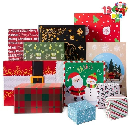 12 Pcs Christmas Shirt Gift Boxes with Lids for Presents, 4 Assorted Different Size Cardboard Boxes, 12 Designs Xmas Robe Box for Clothes, Birthday Holiday Wedding Gift Wrap Decor | Walmart (US)