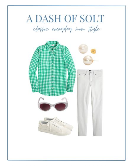 My go to spring outfit: white denim jeans and a gingham top! Pair with white sneakers and you are ready for the day! 
Spring style, spring outfit, classic style, classic fashion, gingham, white denim, white sneakers, white sunglasses, preppy, preppy outfit, mom outfit, mom style, spring, St. Patrick’s Day, vacation style 

#LTKSeasonal #LTKunder100 #LTKstyletip