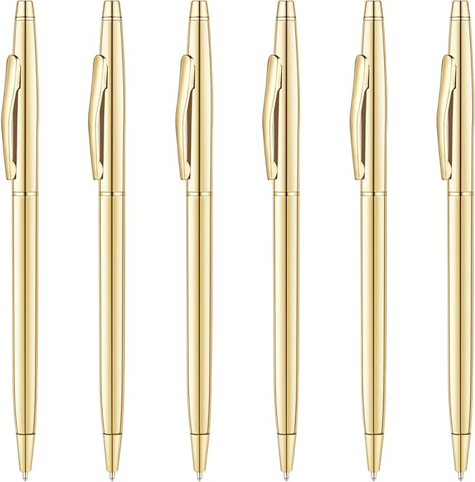 Unibene 6 Pack Slim Gold Ballpoint Pens Black Ink 1 mm - Black Ink, Nice Gift for Business Office... | Amazon (US)