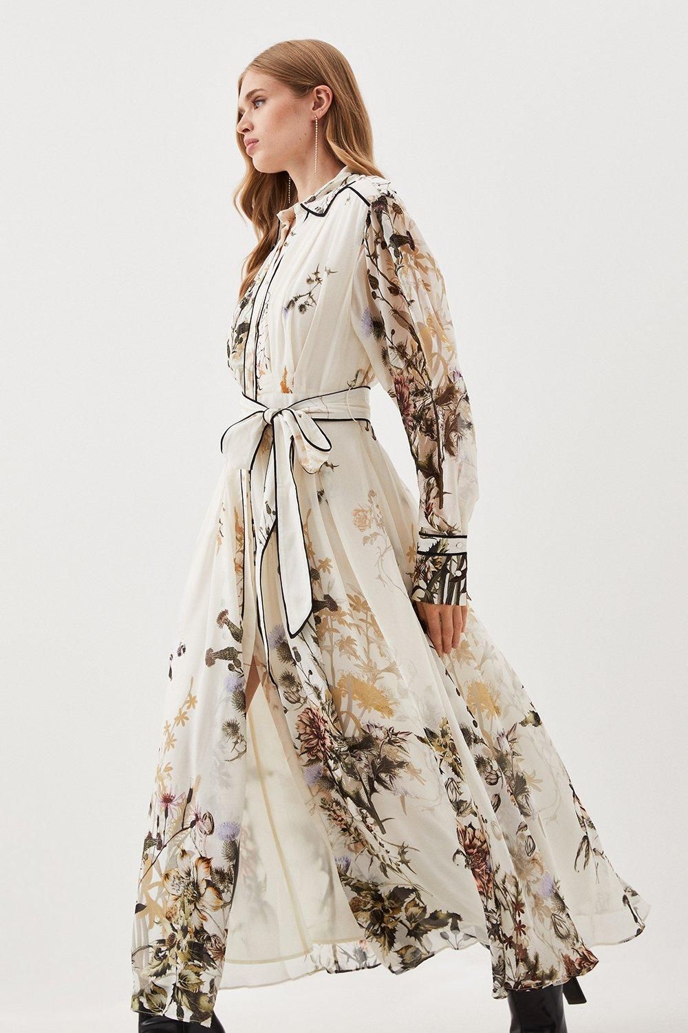Lydia Millen Petite Viscose Woven Floral Boarder Shirt Midi Dress | Karen Millen UK + IE + DE + NL