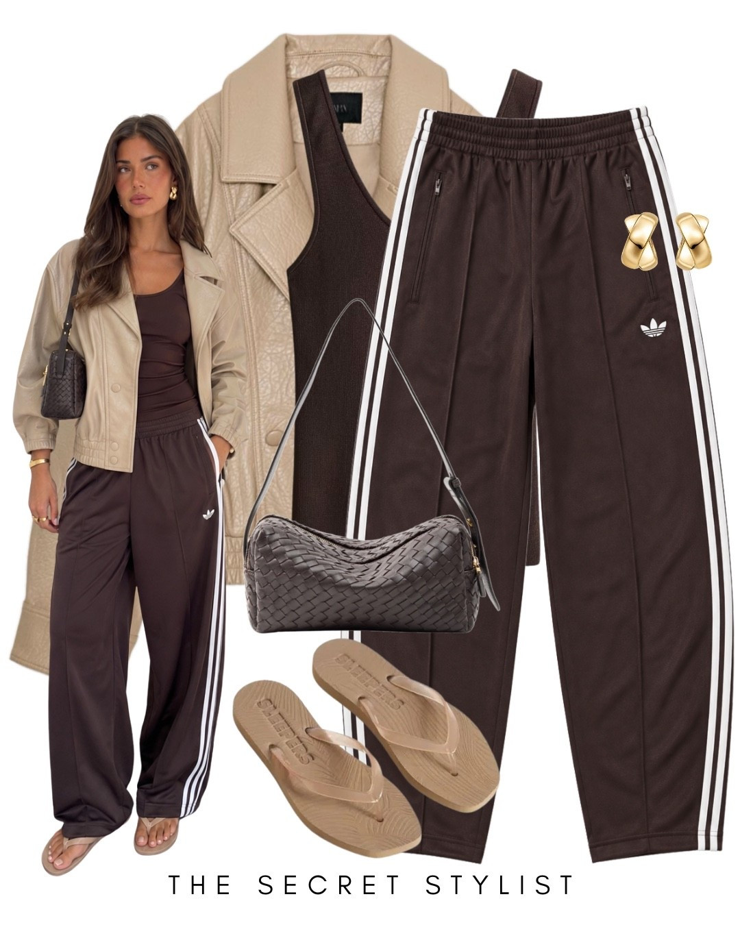 Faux leather camel tan jacket
Zara trending viral
Adidas barrel leg firebirds 
Sleepers flip flops 
Elleme bag

@Zara @adidas @Elleme

#LTKuk #LTKsummer #LTKautumn