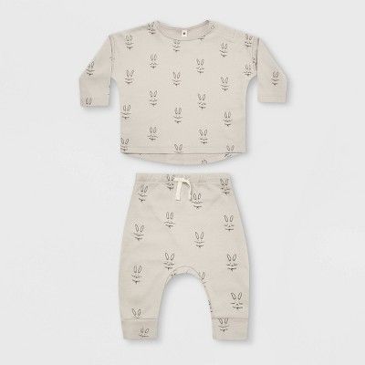 Q by Quincy Mae Baby 2pc Bunny Brushed Jersey Top & Bottom Set - Black/Silver | Target