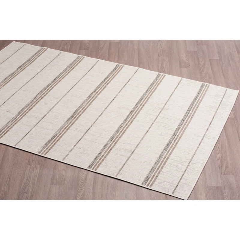 Deborh Striped Indoor / Outdoor Area Rug in Ivory/Sand | Wayfair North America