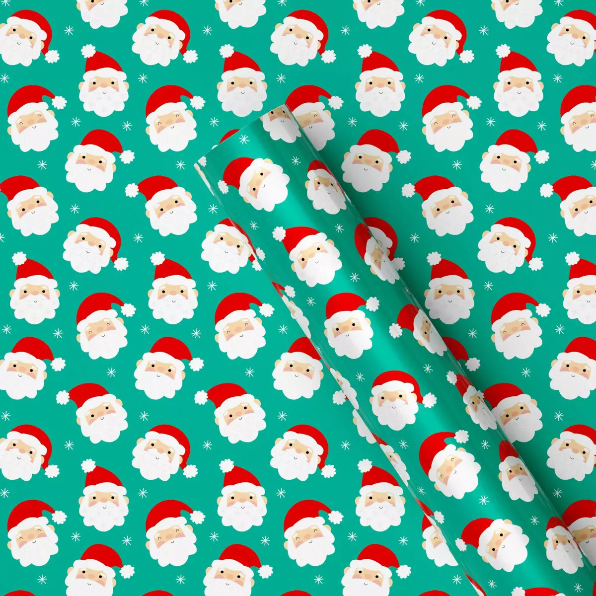 220 sq ft Santa Faces Christmas Gift Wrap Green - Wondershop™ | Target