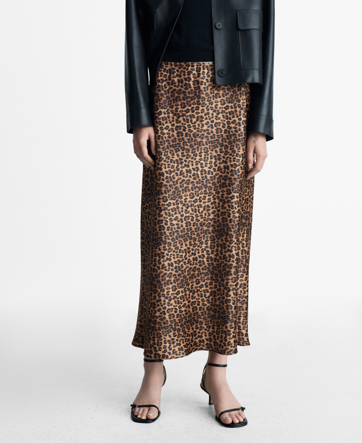 Mango Women's Leopard-Print Satin Skirt - Brown | Macy's