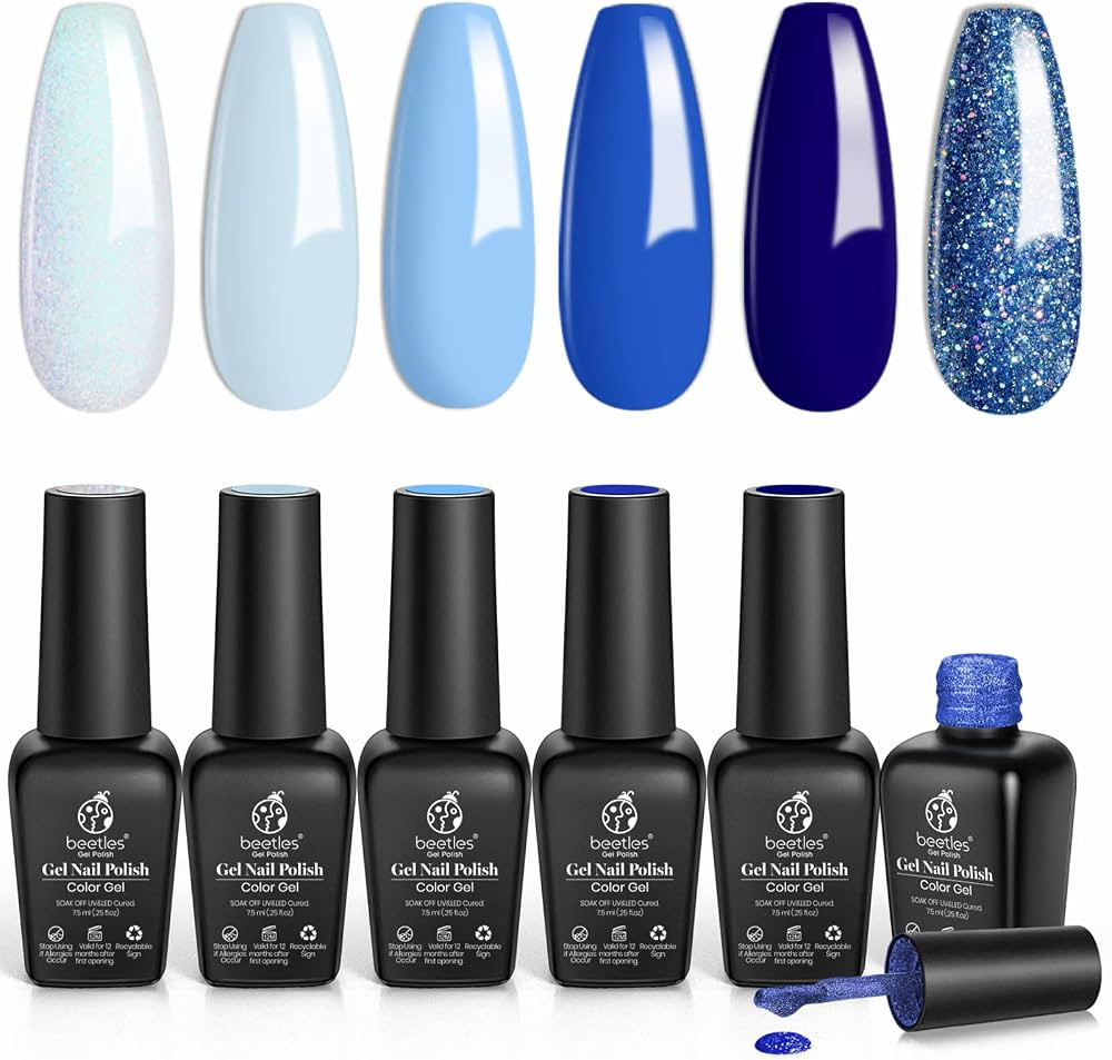 Beetles Gel Nail Polish Kit, 6Pcs Blue Navy Nail Polish Aquarius Holy Water Collection Fall Gel P... | Amazon (US)