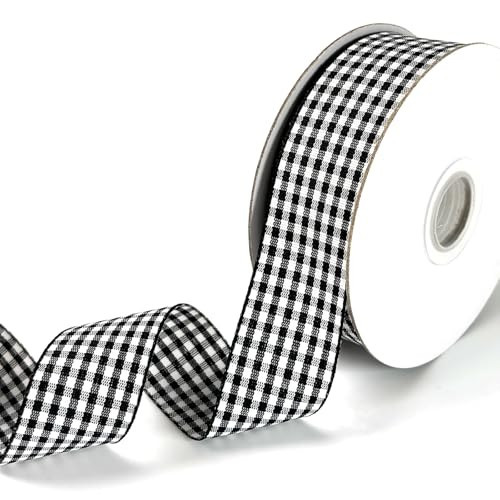 PQZKLDP Black and White Gingham Ribbon 1 inch Plaid Ribbon Flower Bouquet Wreath Gift Wrapping Checked Ribbon 100% Polyester Each Roll 20 Yards | Amazon (US)